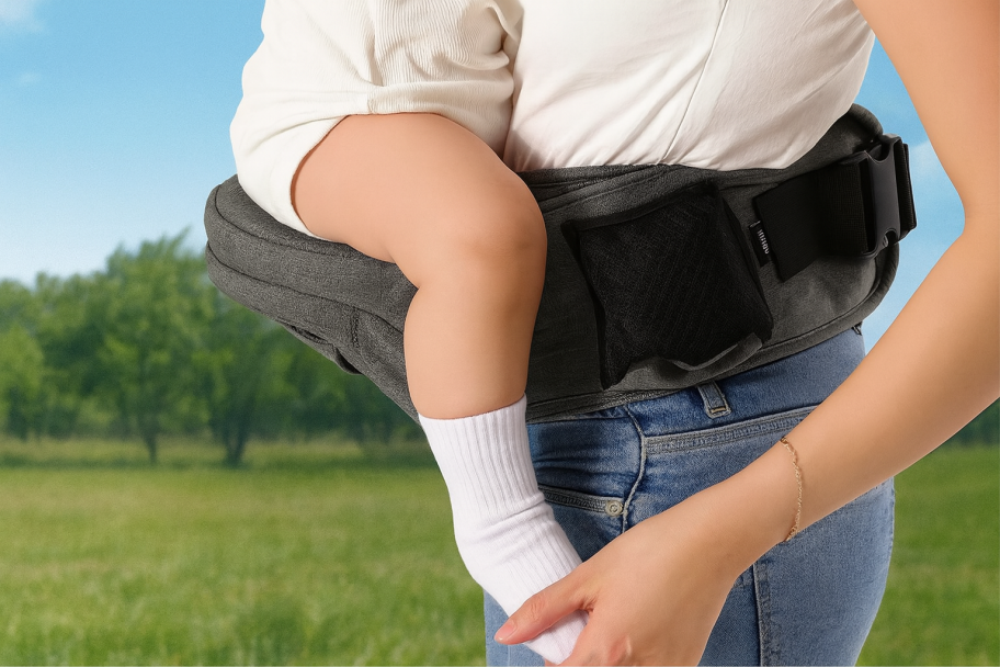 woman carrying a baby with a carrier