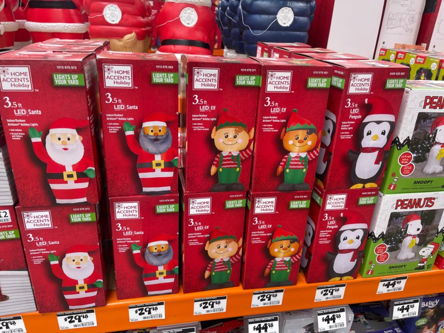 home depot christmas inflatables on display in store