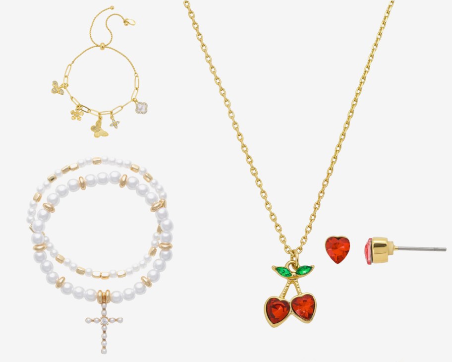 cherry necklace and two bracelets