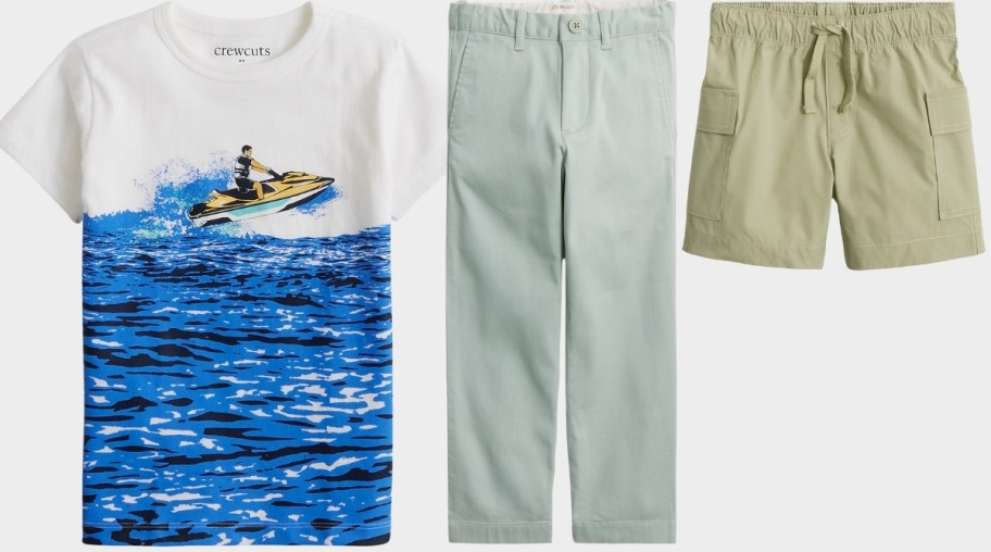 jcrew factory boys tee, pants and shorts