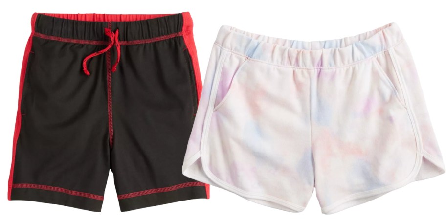 black and red and tie dye shorts