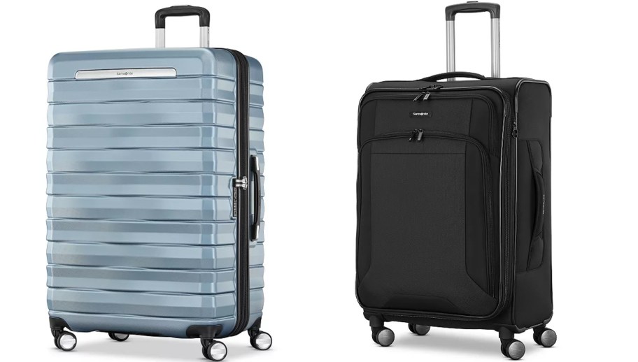 blue and black luggage 