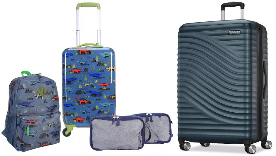 dinosaur kids luggage set and blue hardside luggage 