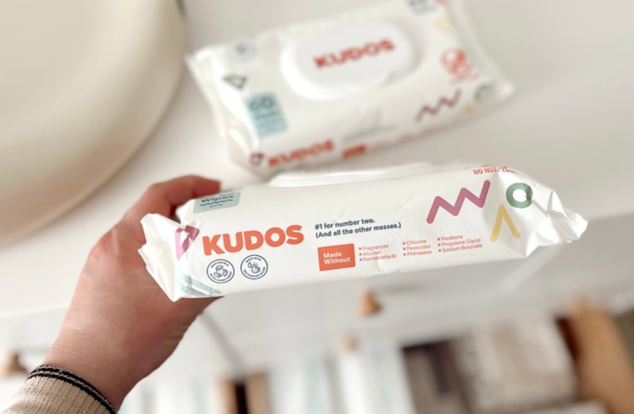 close up of side of kudos baby wipes pack