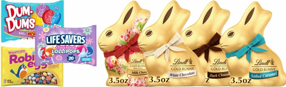 bag candy and hollow chocolate bunnies in 4 different flavors