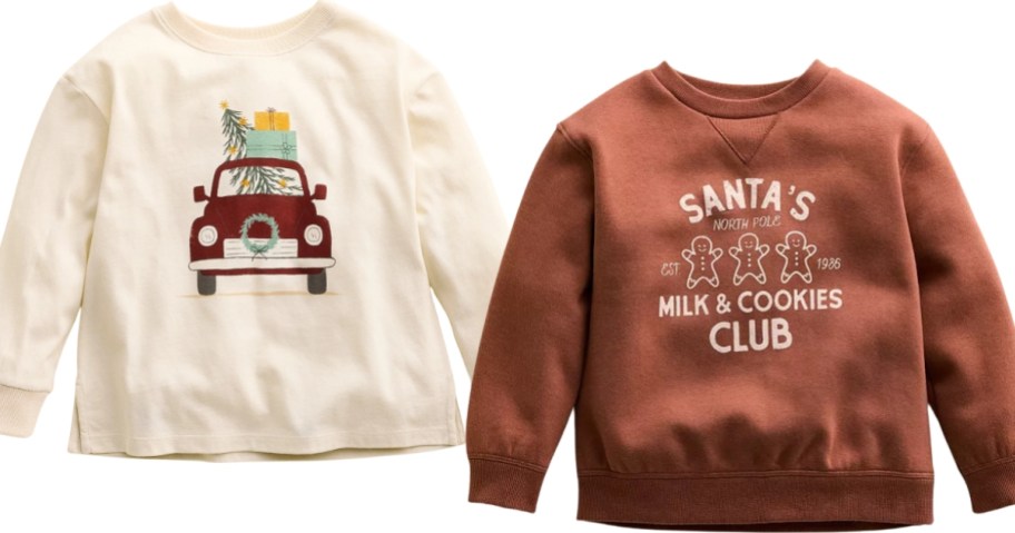a kids Christmas long sleeve tee and sweatshirt