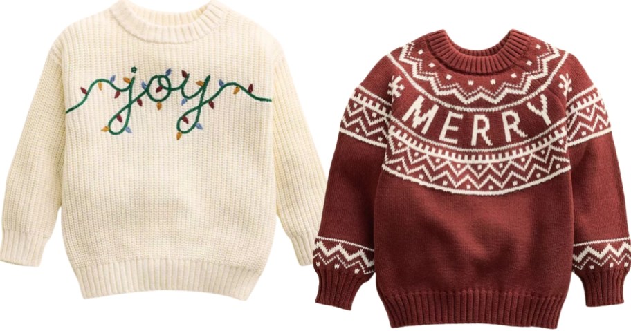 two kids holiday sweaters