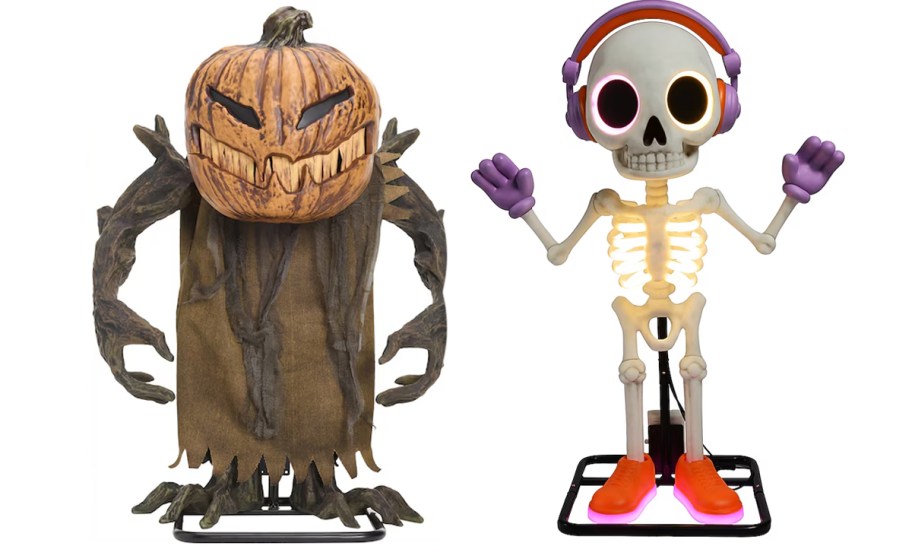 pumpkin and skeleton halloween animatronics 