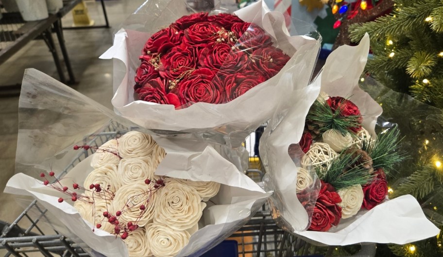 three holiday sola wood flower bouquets