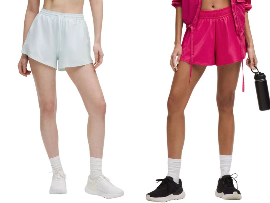 two women wearing lululemon shorts