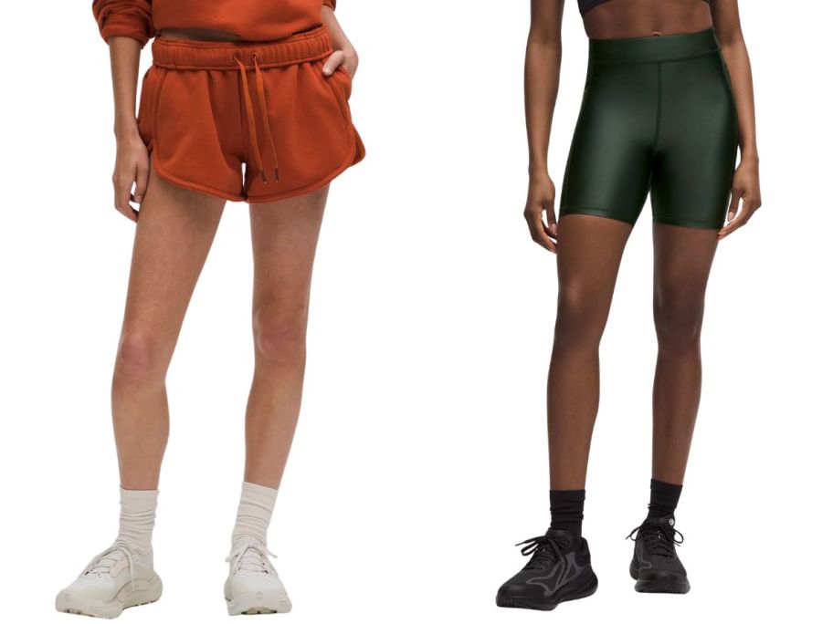 two women wearing lululemon shorts