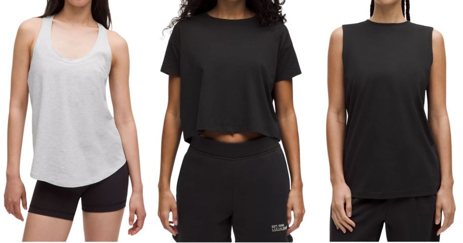 three women wearing lululemon tops