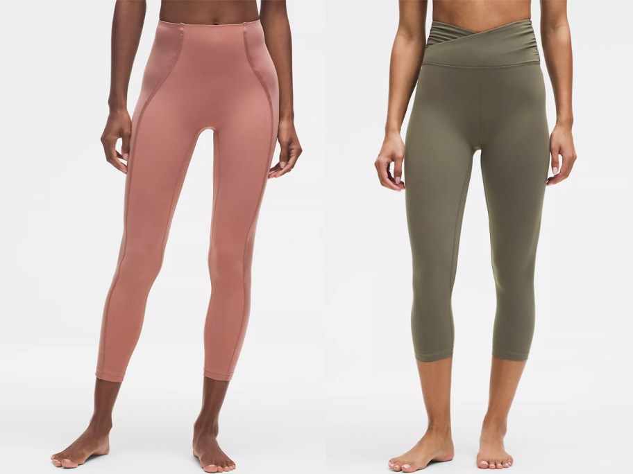 two women in pink and olive green leggings