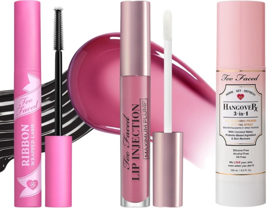 tubing mascara, plumping gloss an finishing spray