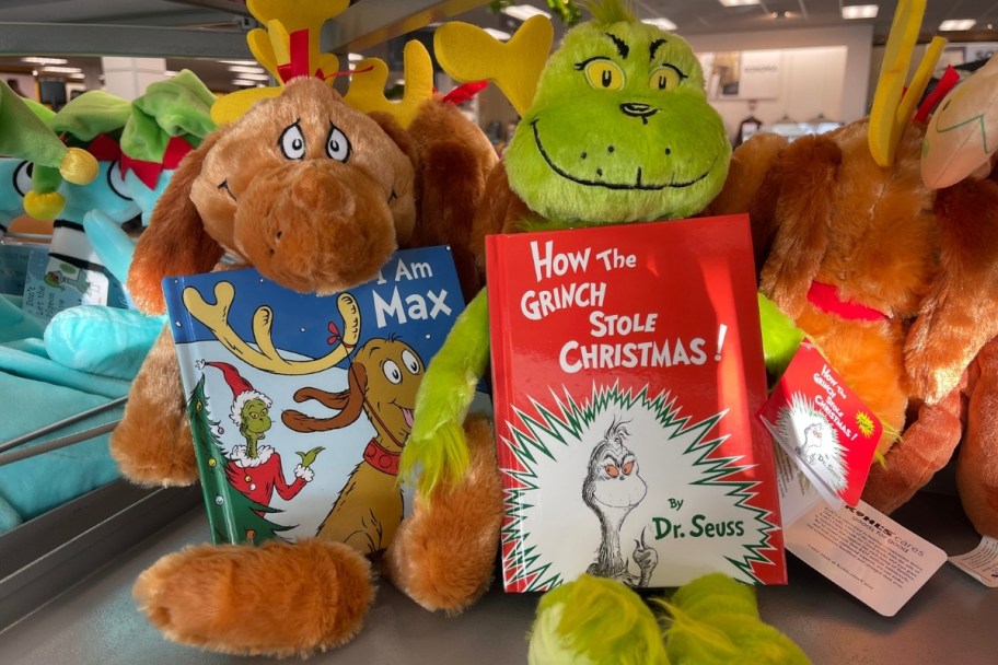 max and grinch plushes and books