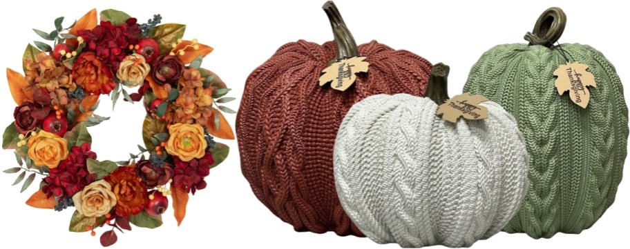 harvest fall wreath and chrochet pumpkin set