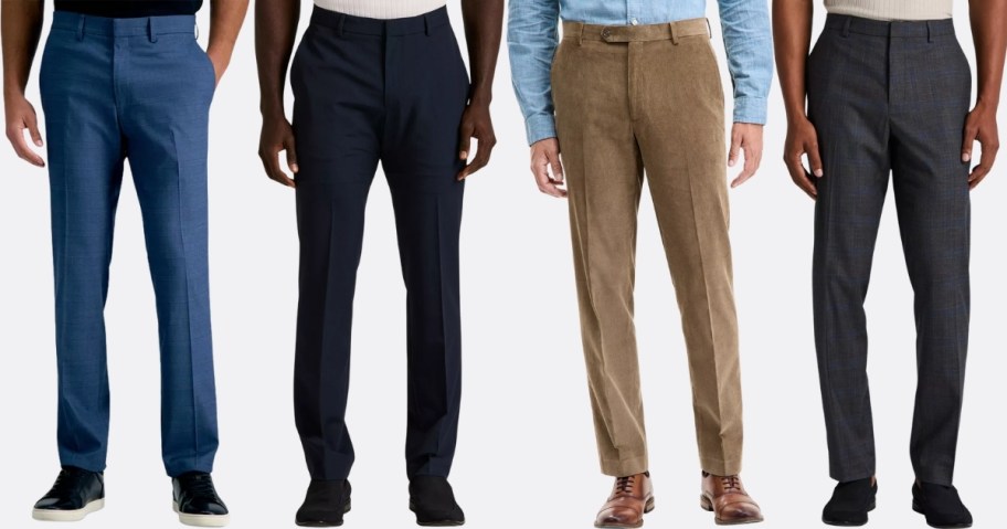 4 men in 4 different styles of dress pants