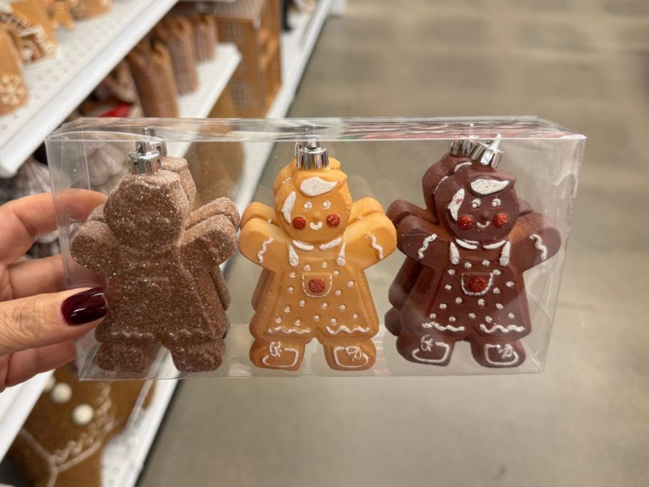 Gingerbread Shatterproof Ornament 6-Pack in hand in store