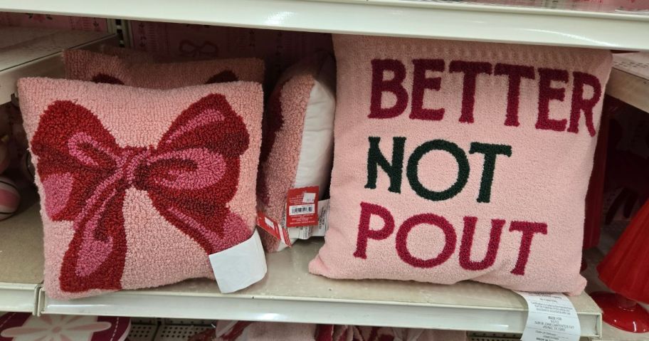 two pillows on shelf in store