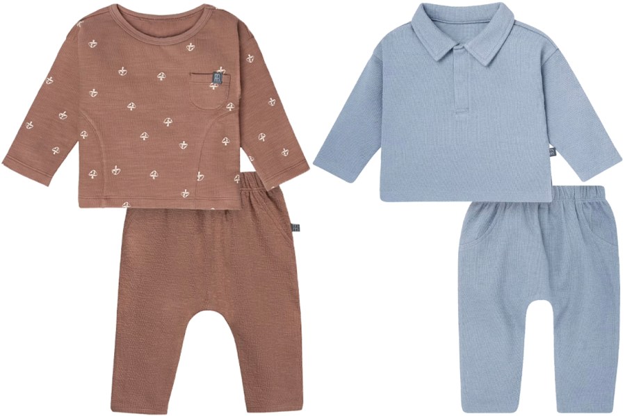 brown and blue 2 piece baby sets 