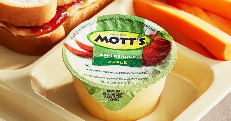 motts applesauce cup on a lunch tray