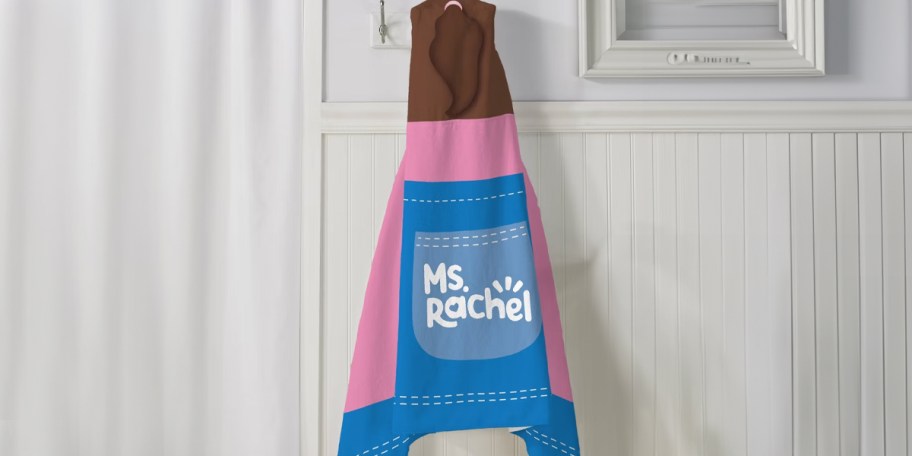 mrs rachel hooded towel hanging on wall 