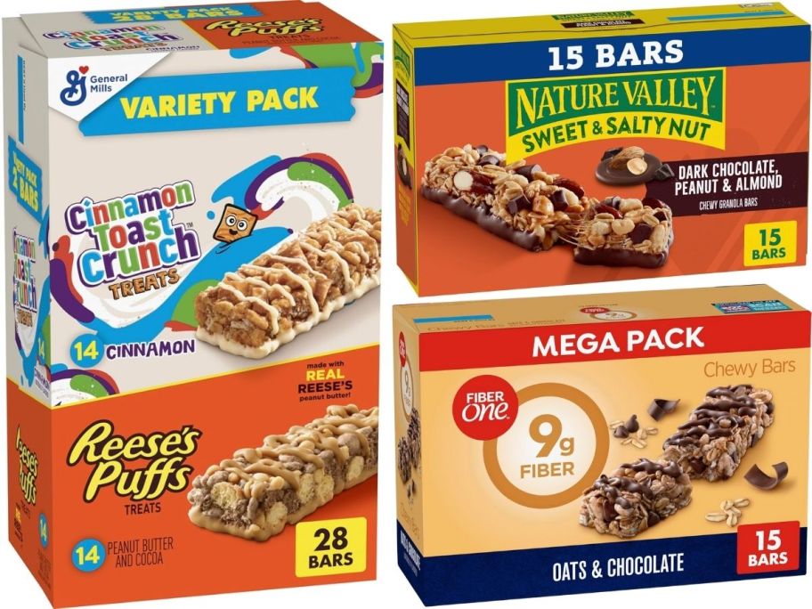 cereal and granola bar boxes