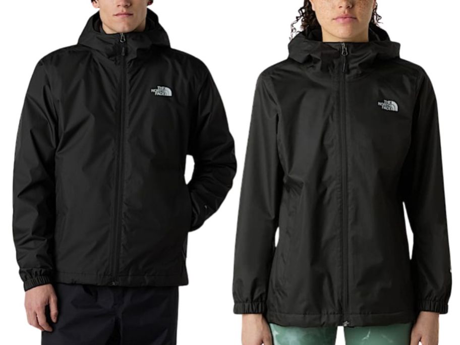 two black north face jackets in men and women
