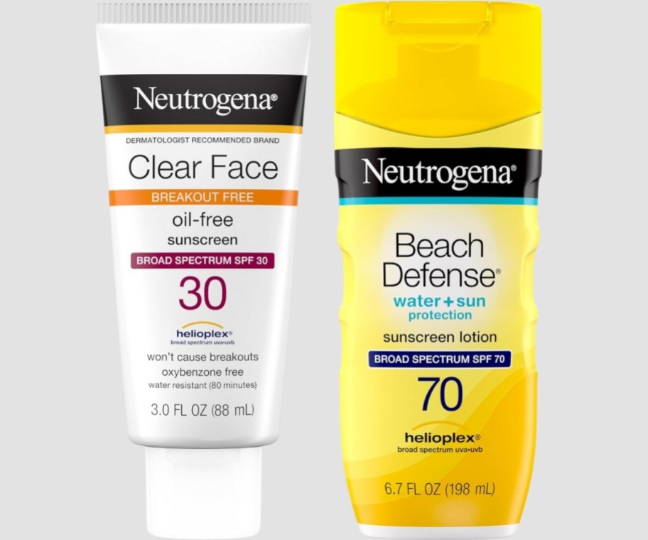 a tube of sunscreen and a spray bottle of sunscreen