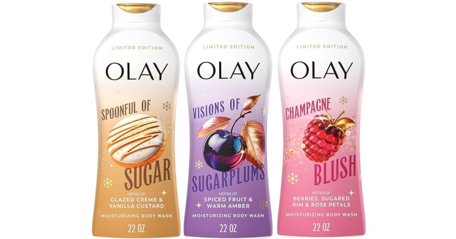 3 bottles of holiday Olay Body wash scents
