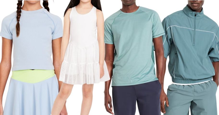 two girls and two men wearing old navy activewear