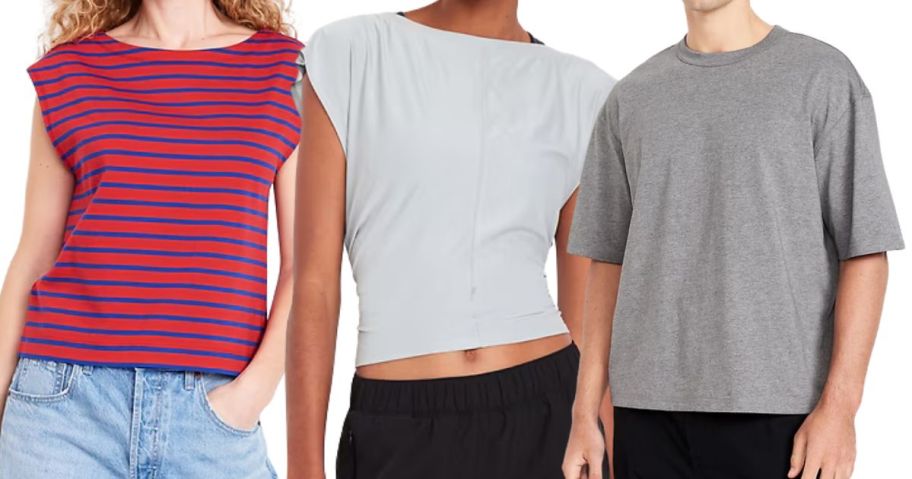 two women and one man wearing old navy tees