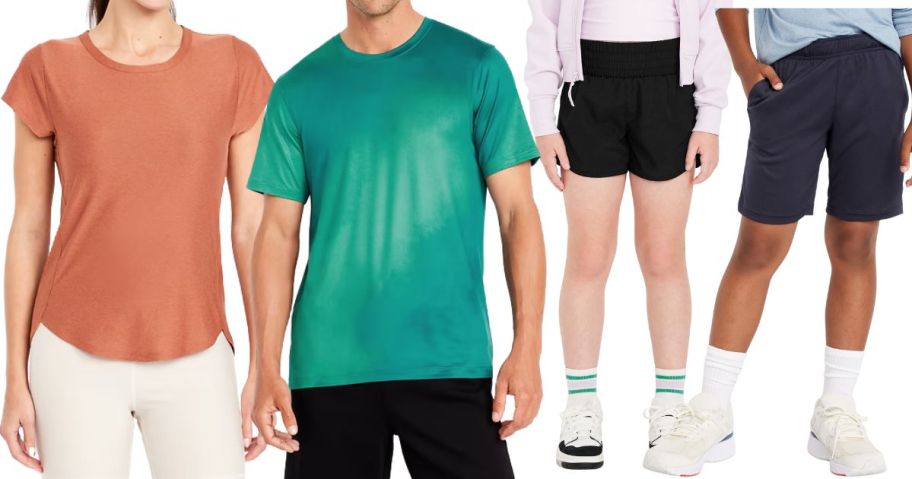 a woman, a man, and two kids wearing old navy activewear