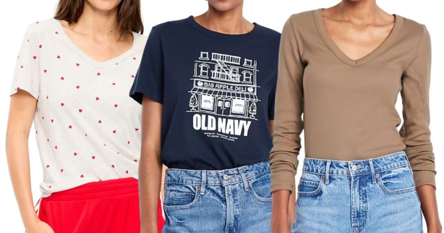 three women wearing old navy tees