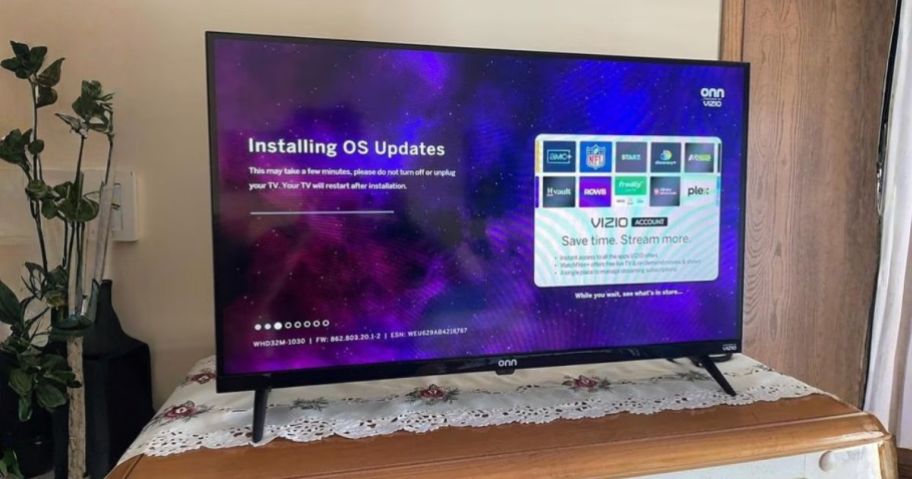 onn 32" Class 720p HD Smart TV on dresser in bedroom