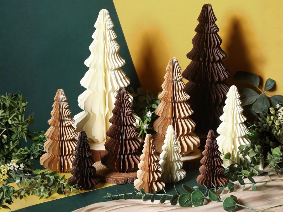 paper christmas trees on display
