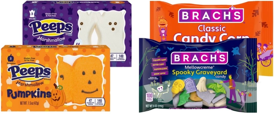 peeps pumpkins and ghosts and brach candy corn and spooky mellocremes