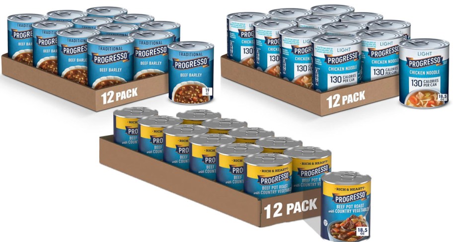 three boxes of progresso soup