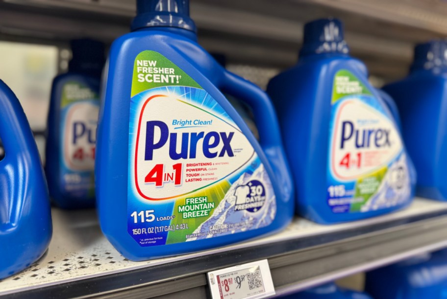 bottles of purex fresh mountain breeze on a store shelf