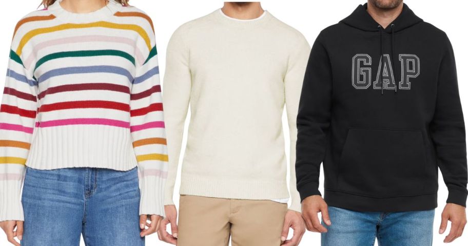 a woman and men wearing gap clothing