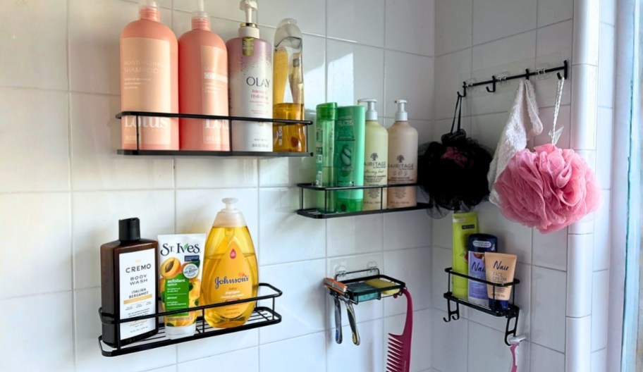 6 piece shower caddy set installed in a shower