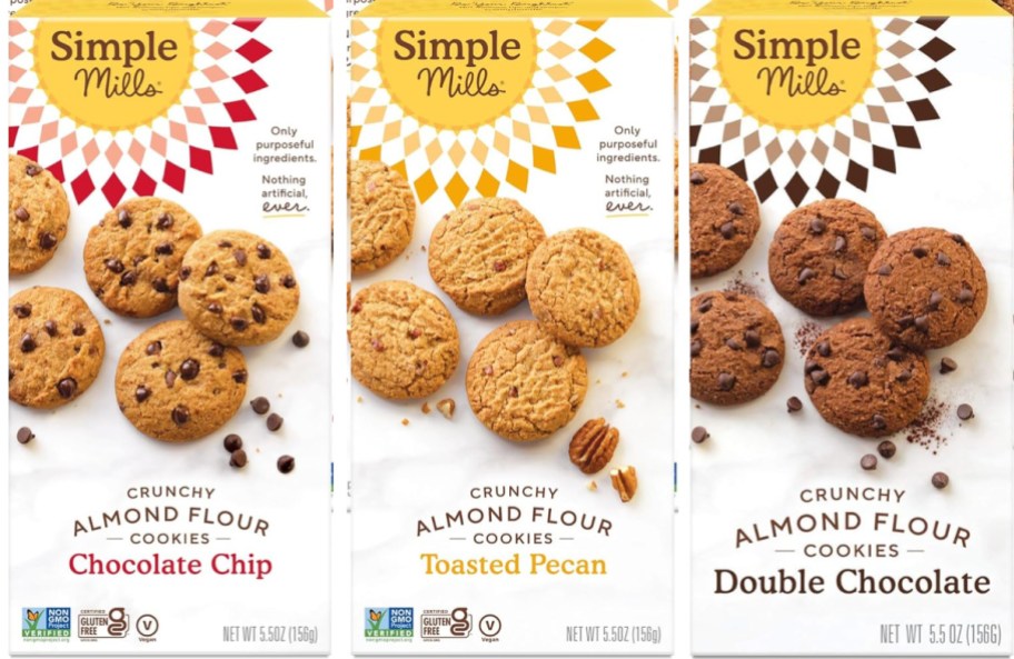 Three boxes of Simple Mills cookies.