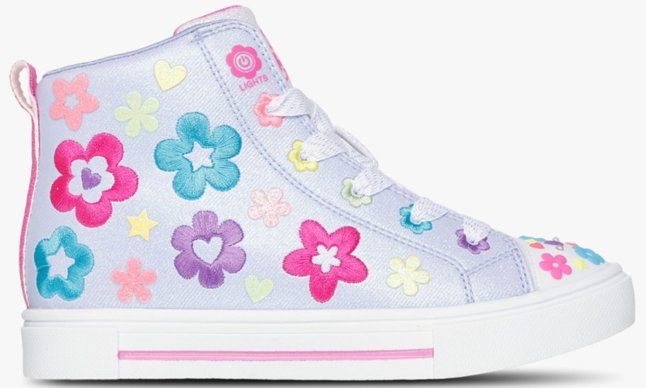 a blue floral print girls hi top sneaker