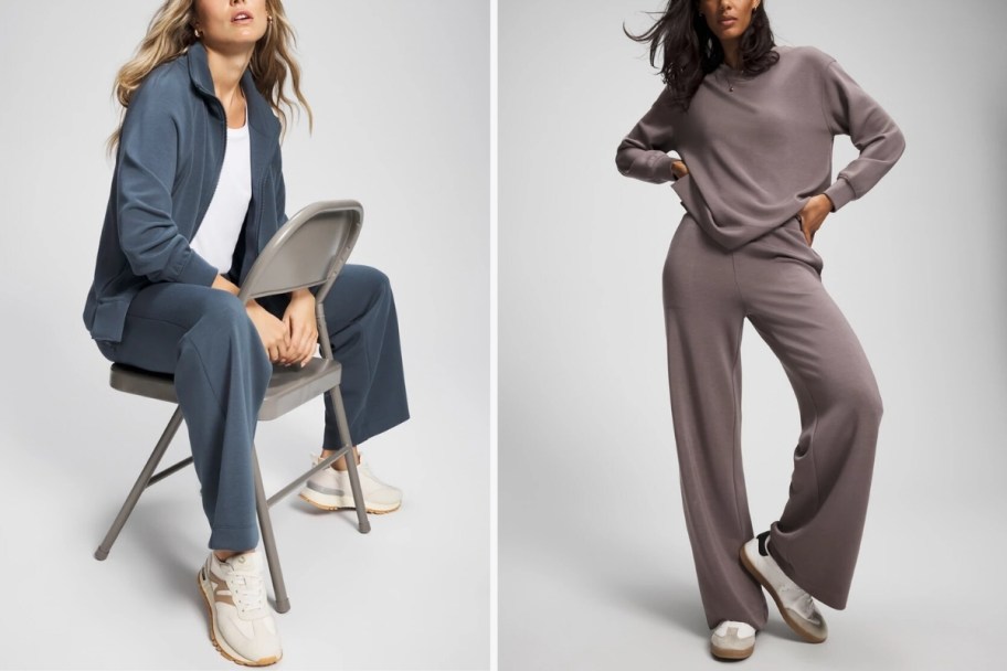 two women wearing 2 piece lounge sets