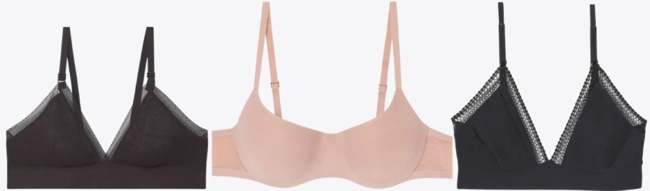 3 soma bras in different styles and colors