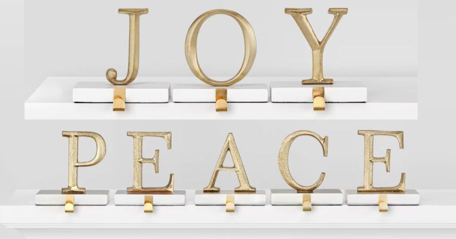 joy and peace letter stocking holders