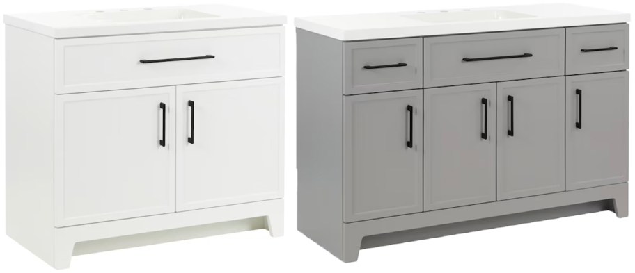 white and gray bathroom vanities 