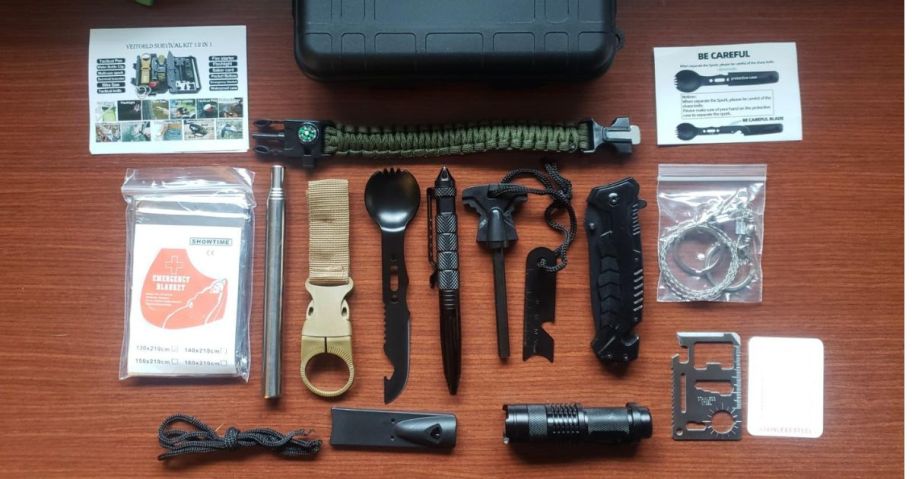 survival kit accessories om table
