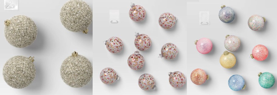 gold and pastel christmas ornaments 