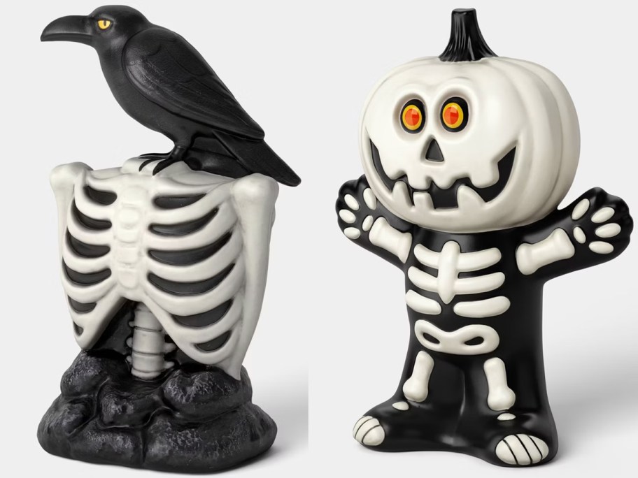 raven on skeleton and skeleton pumpkin blow molds 